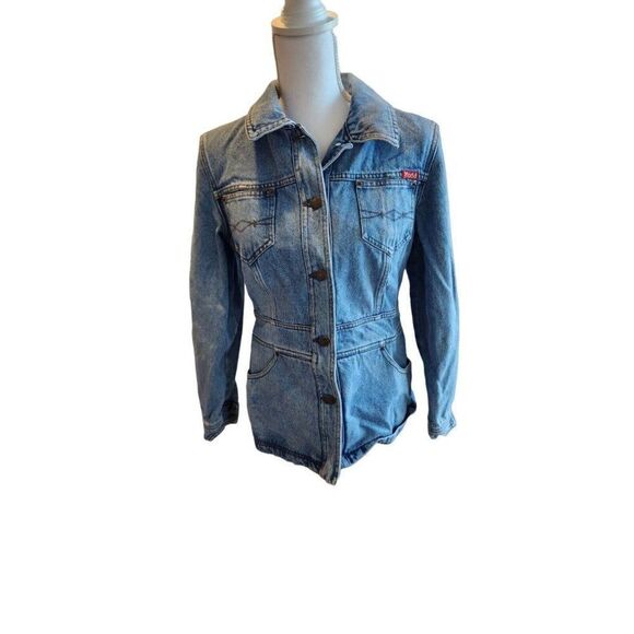 Vintage 90s Mudd Mid Length Jean Jacket Size M Blue Denim Grunge - Picture 1 of 7